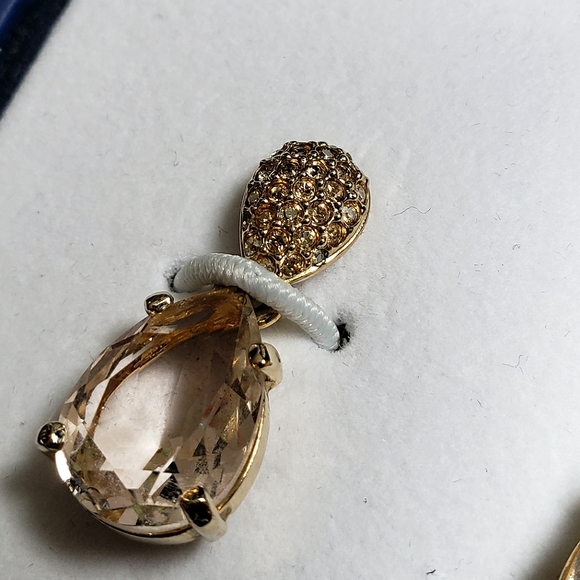 Swarvorski Pave Gold Dangling Earrings with Pink Crystal - Picture 7 of 9